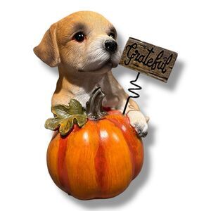 Yellow Lab Golden Retriever Puppy Pumpkin Figurine Fall Dog Lover Décor 4.5"